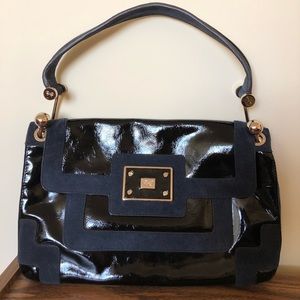 Anya Hindmarch Bag Navy Suede Trimmed Black Patent